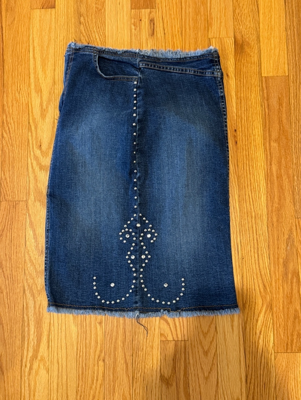 Maria Morena Y2K Studded Denim Skirt Raw Hem Made in US - Picture 5 of 7